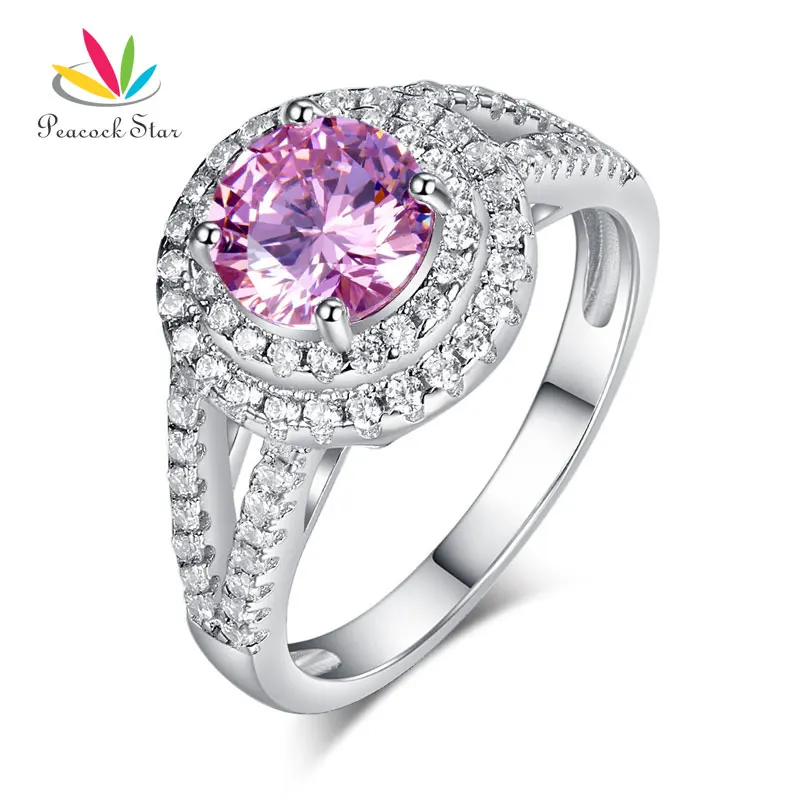 Серебряное обручальное кольцо с павлиньими звездами Double Halo 925 пробы 1.25Ct