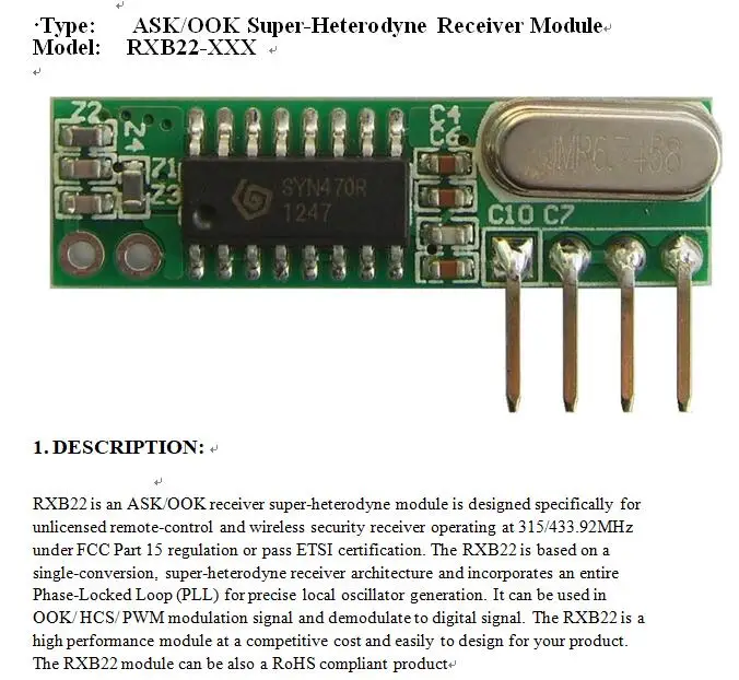 RXB22 315 МГц 433 ASK приемный модуль|module|module receiver |