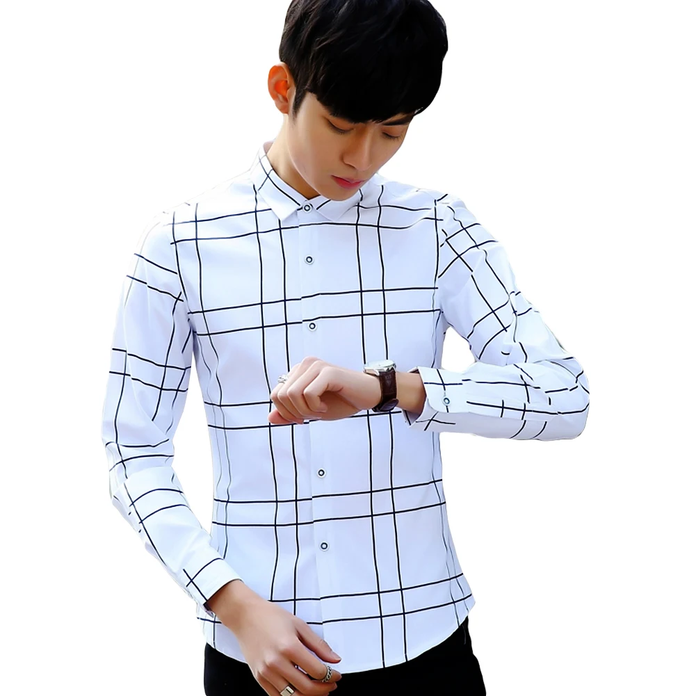 Модные мужские Роскошные рубашка с длинными рукавами Повседневное Slim Fit Стильный