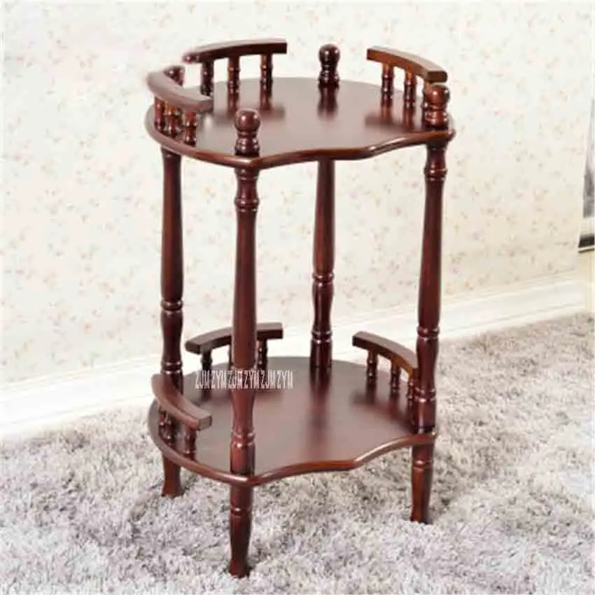 New Modern Chinese Solid Wood Coffee Table Multipurpose Shelf Flower-shaped Brown Double-layer Rack Side Corner Tea | Мебель