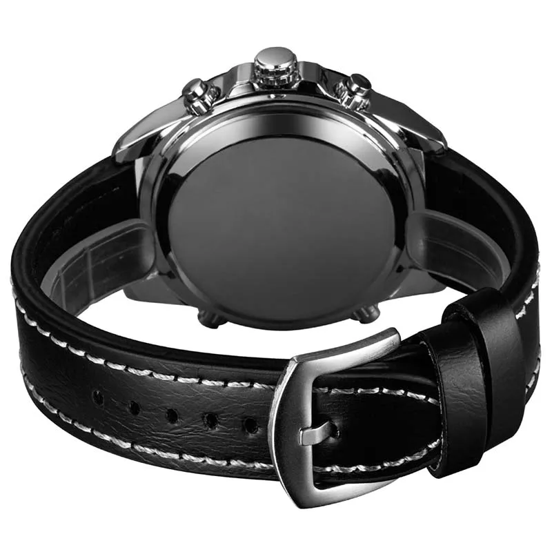 Часы наручные мужские кварцевые цифровые с кожаным ремешком |