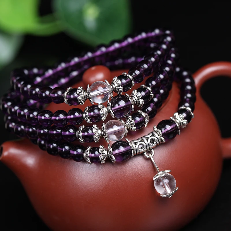 New Fashion 6mm compose Purple Crystal Beads Buddha Prayer Bracelet for Girls Gift Best Friends Drop Shipping | Украшения и