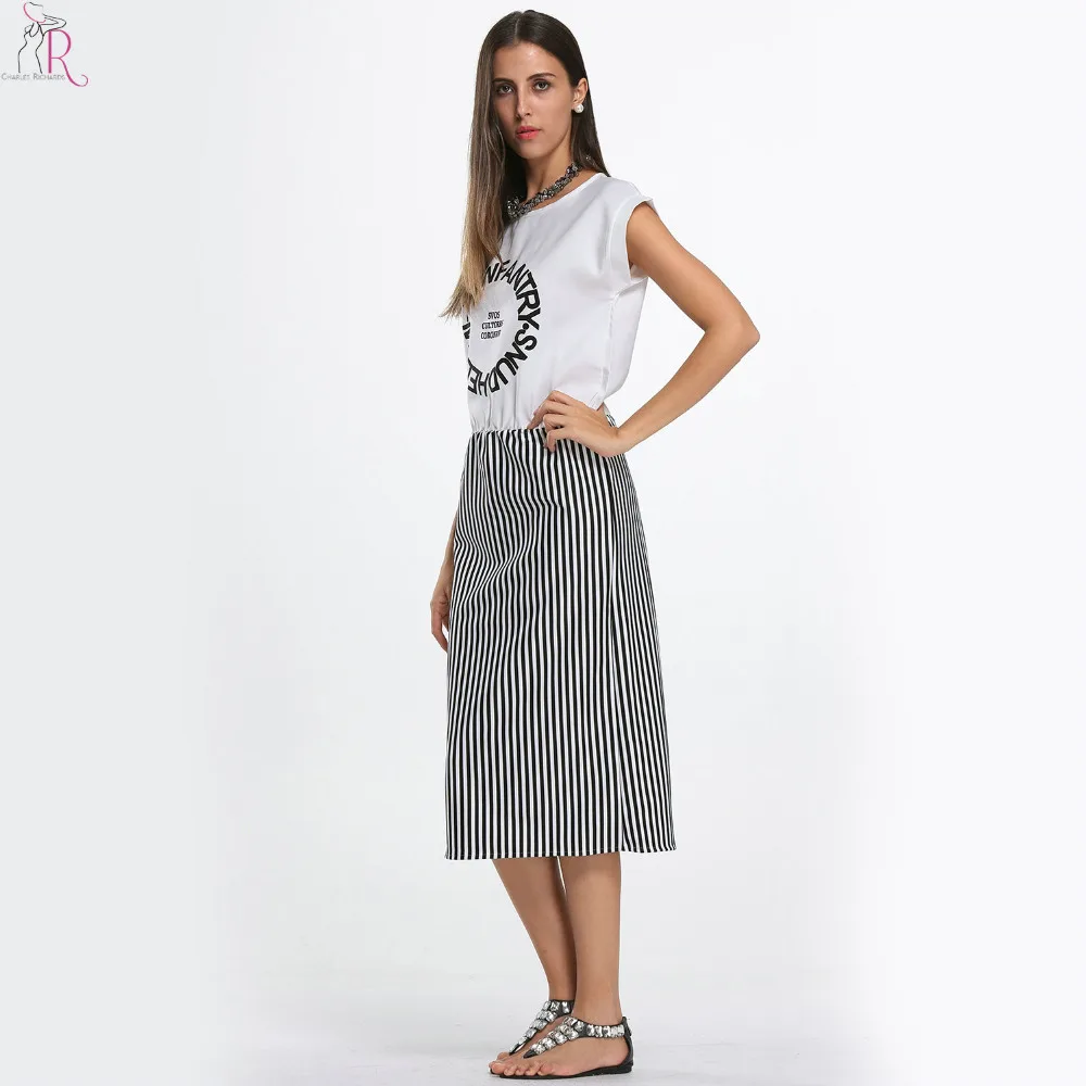 2015 Весенняя Летняя Мода Серое И Белое Полосатое Миди Платье С Рисунком Букв|blouse