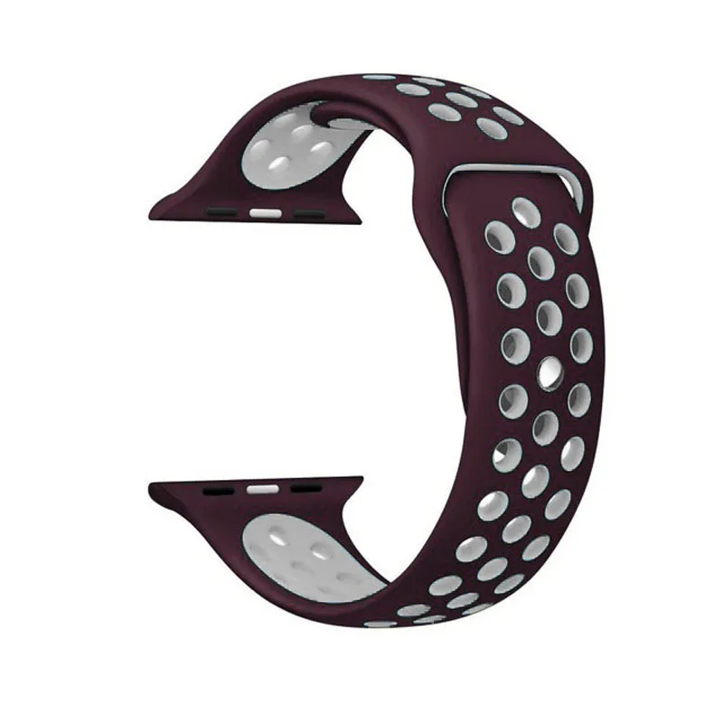 34Wine red white Силиконовый ремешок для Apple Watch 42 мм, 38 мм, 44 мм, 40 мм, браслет, спортивный ремешок для Apple watch, адаптер для iwatch 4, 3 и 2, браслет - Цвет ремешка: 34Wine red white