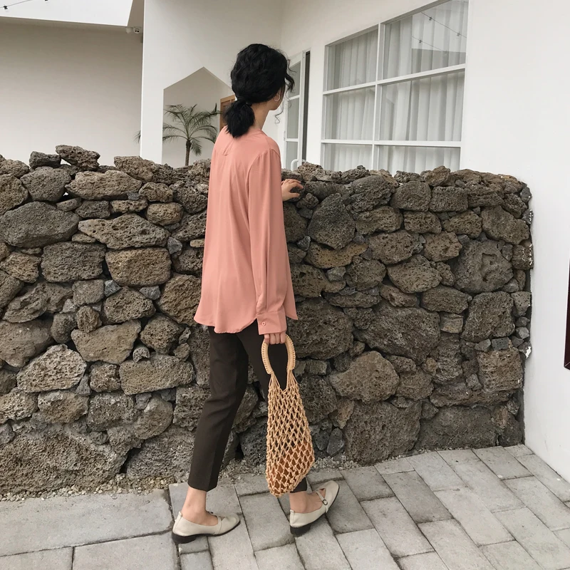 Однобортная женская шифоновая блузка Lychee для девушек женские блузки с отложным