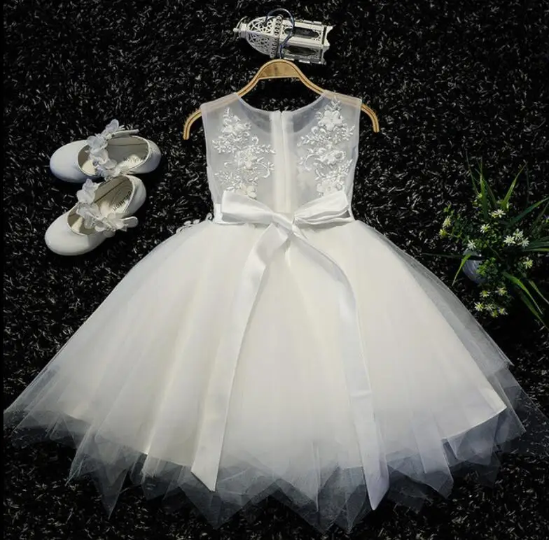 Appliques Beads Tulle Flower Girl Dress For Wedding Party Christmas Kids Princess Birthday Prom First communion Gowns | Детская одежда