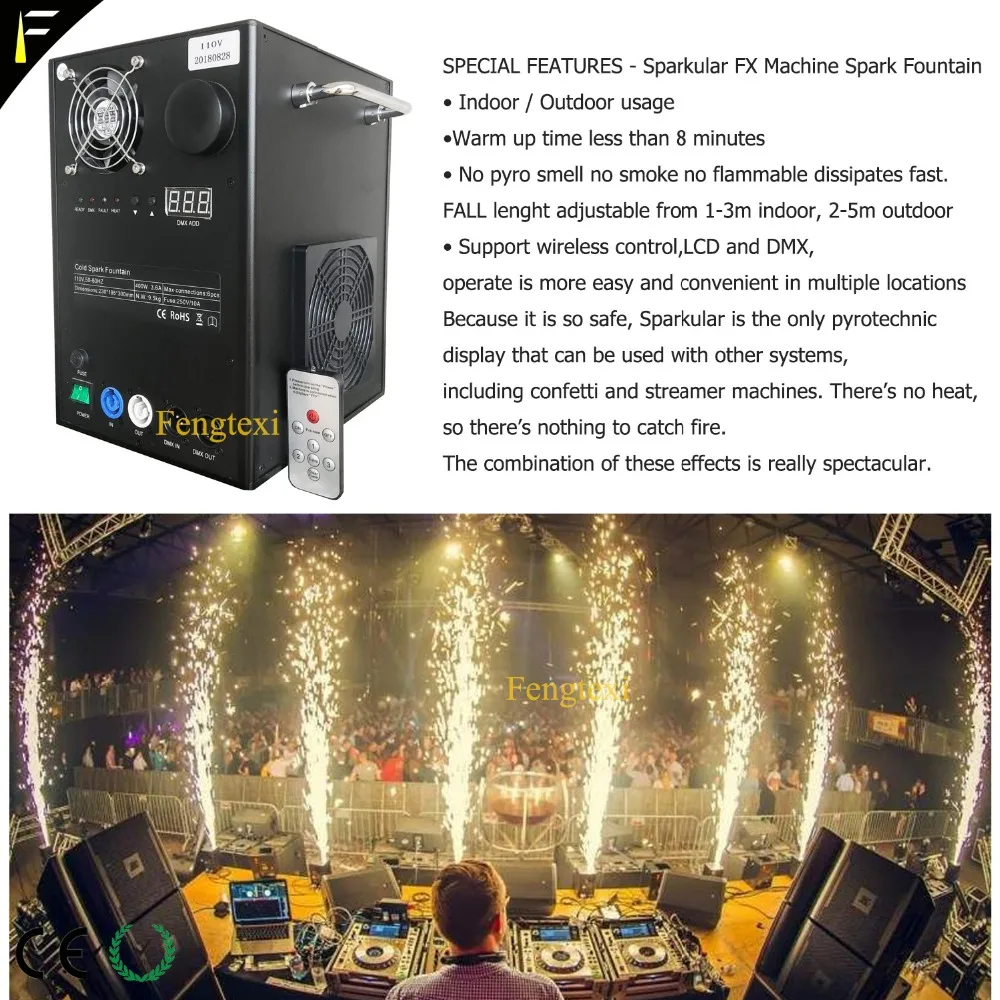 Безопасный паровой фонтан холодный огонь искрой FX аппарат для спецэффектов