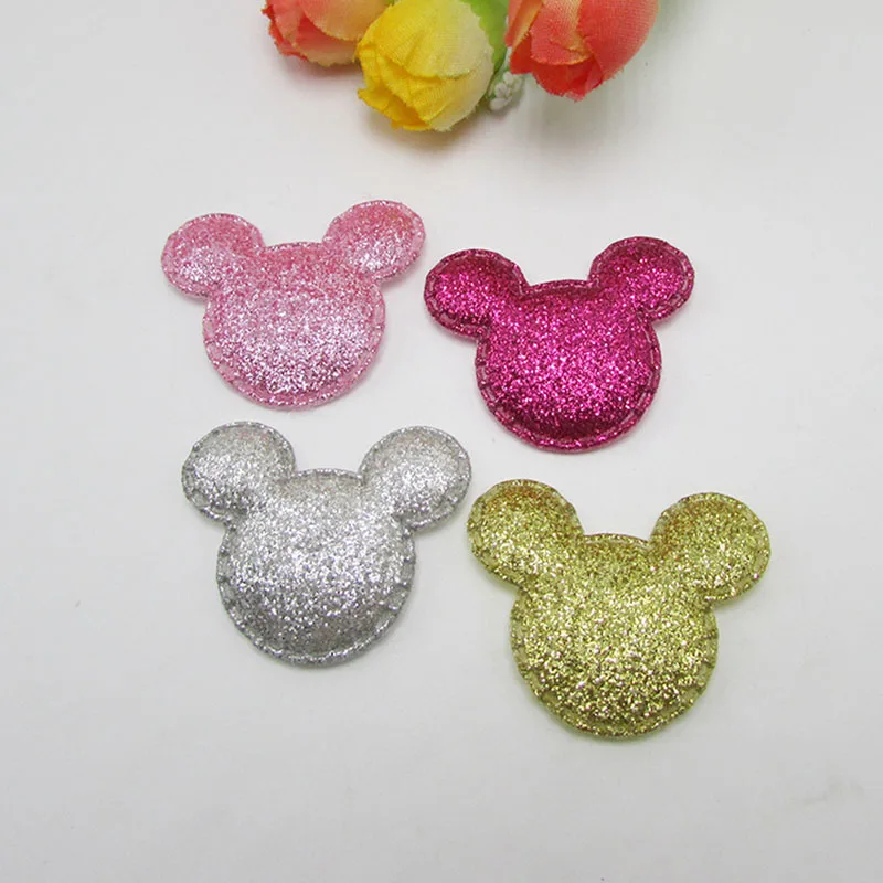 80pcs 3.7cm Padded Glitter Mickey Patches Shiny Appliques For Clothes Sewing Supplies DIY Craft Decoration |