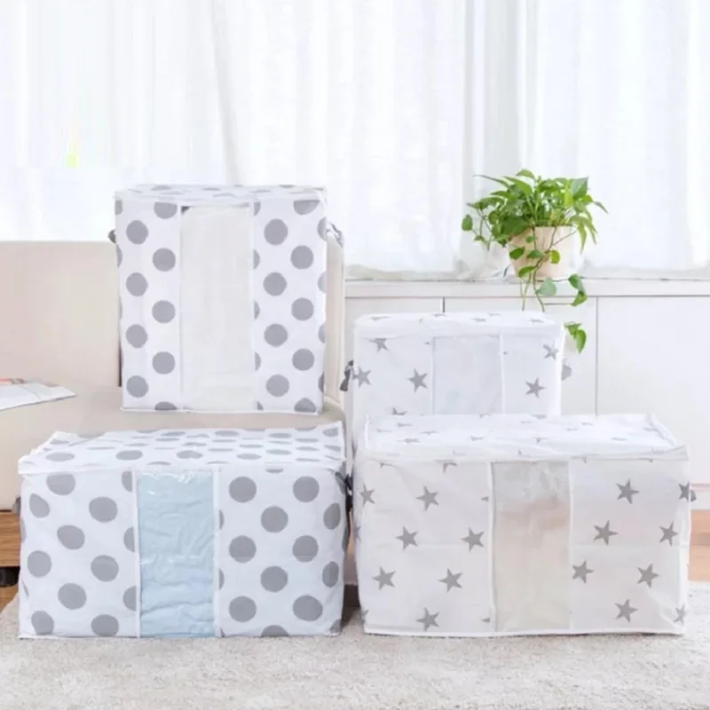 Non-woven Portable Quilt Storage Bag Printed Clothing Finishing Wardrobe Organizer Zip Plastic Bags Clothes | Дом и сад