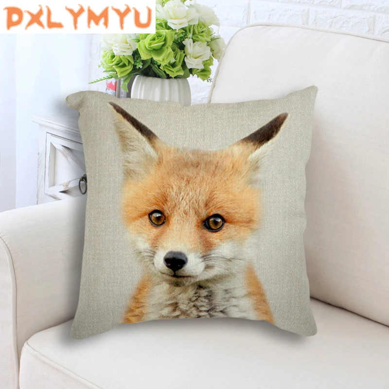 

Waist Cushion Rabbit Fox Bear Alpaca Panda Donkey pattern Throw Pillow Animal Printed pillowcases Linen Decorative Cushion