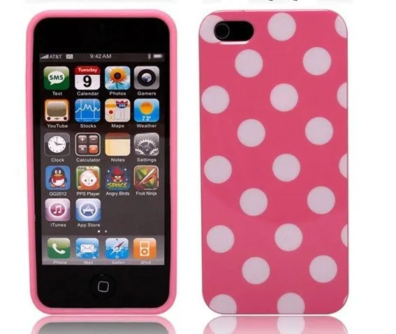 polka dots case for iphone5 cute wave point Hard iphone 5 Wholesale Free DHL 1000 pcs/lot|case multi hard disk|case cdcase import |