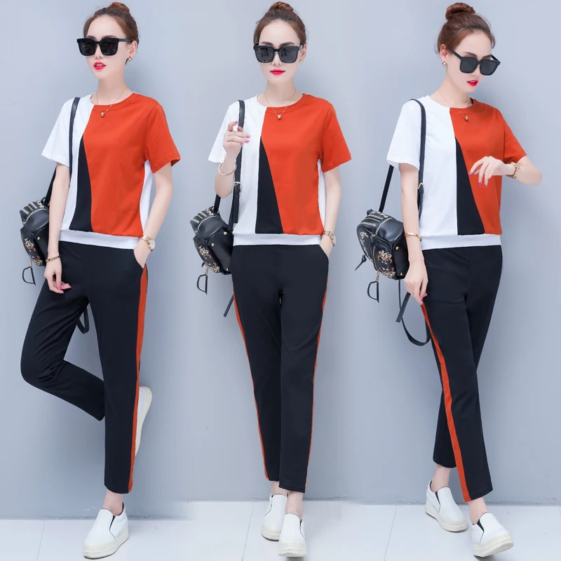 

New Korean fashion casual suits 2018 summer women wear loose two-piece clothing set sweatshirt pants plus size M -4XL big outfit