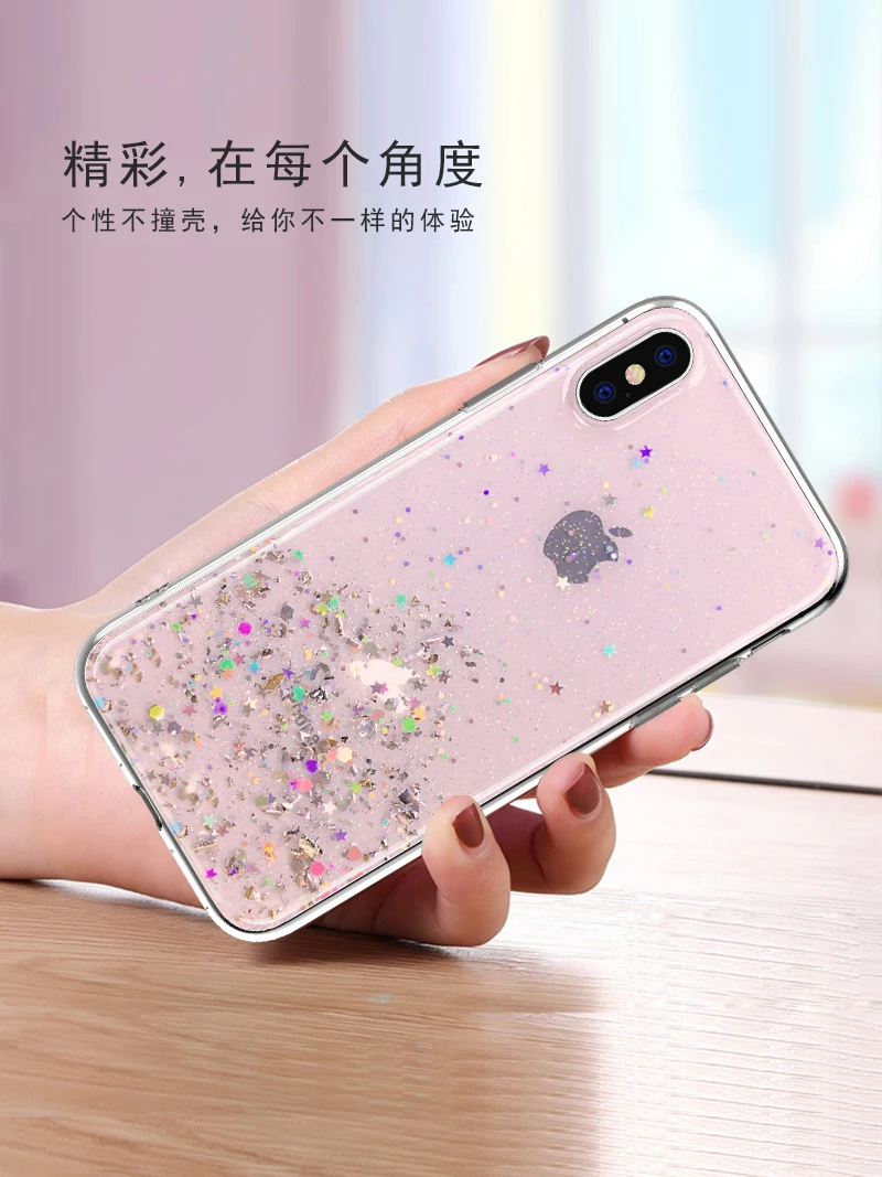 Чехол для Apple iphone XS Max XR X прозрачный защитный чехол с блестками и зыбучим песком 6 6S