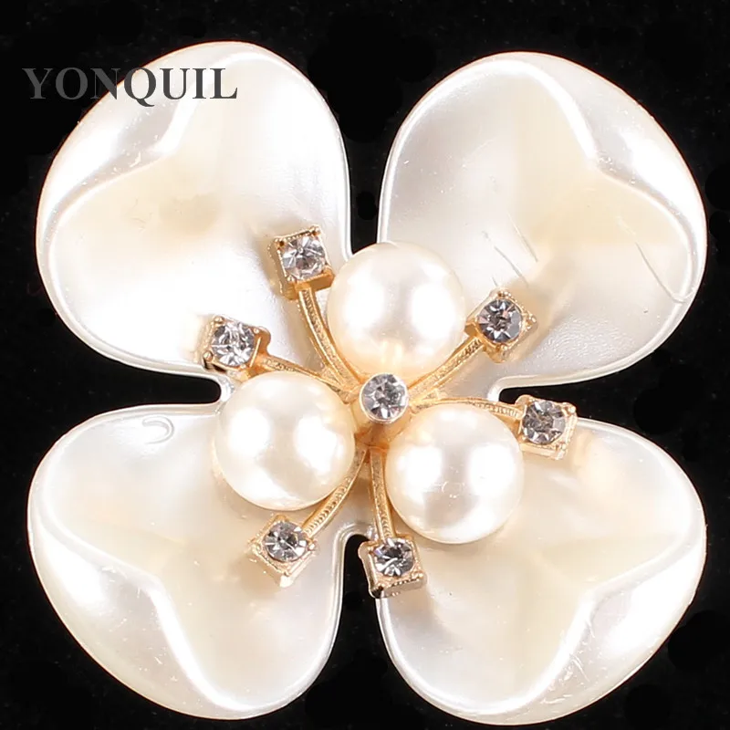 

42 MM Charming Metalic Rhinestone Pearls Buttons Adorned DIY Hair Accessories Material Fashion Accessories 20Pcs/Lot MYQB058