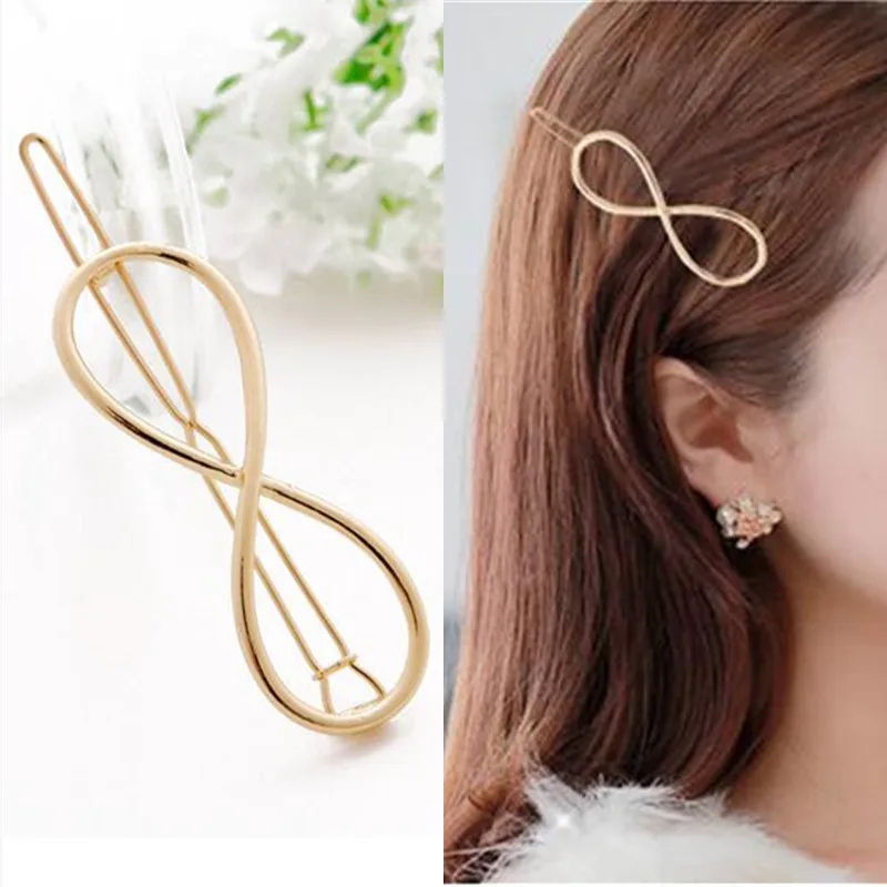 Fashion Women Girls Gold Color/Silver Plated Metal  Infinity Hair Clips Alloy Number 8 Hairpins Holder Barrette Hair Accessories