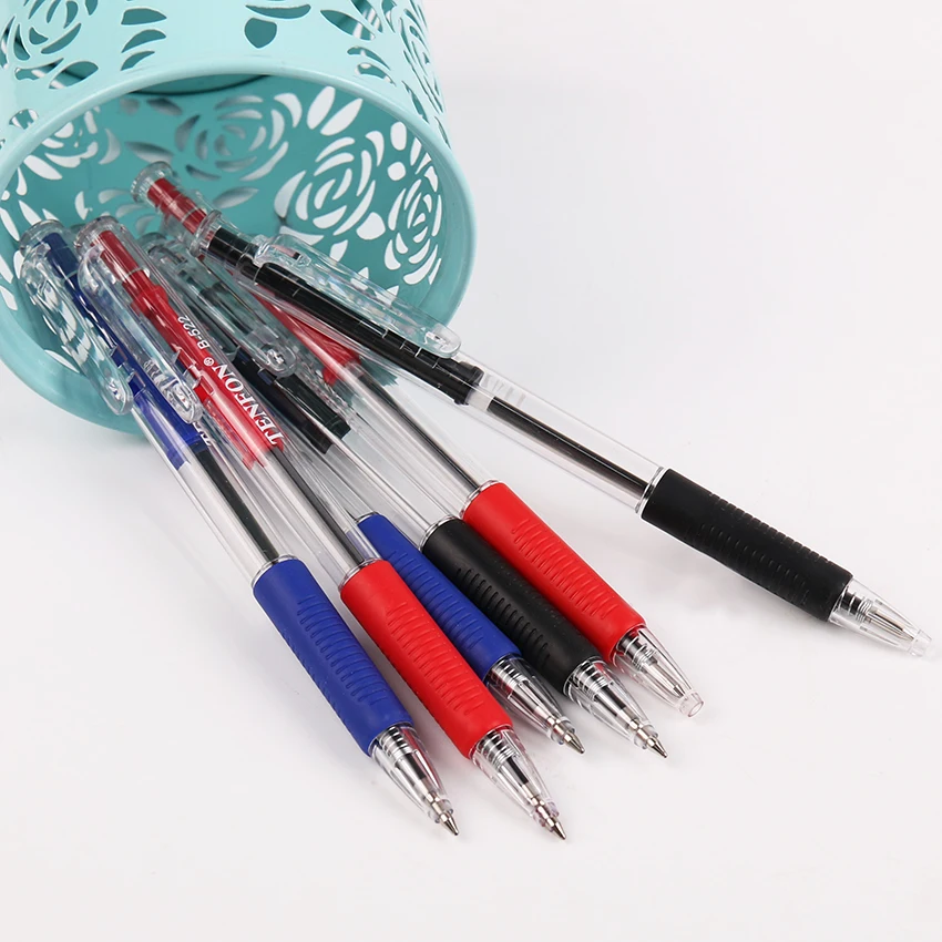 

B-522 Plastic Ball Point Pen Red Blue and Black 3 Colors Ballpoint Transparent Ballpoint Pen