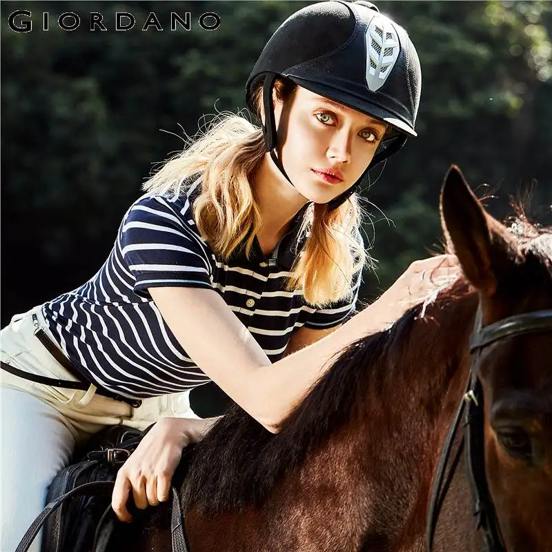 Giordano женская футболка Polo в полоску с короткими рукавами slim fit，имеет несколько