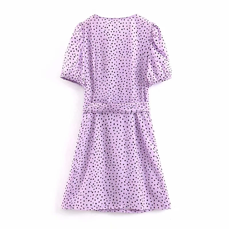 Женское винтажное платье в горошек повседневное элегантное с запахом коротким