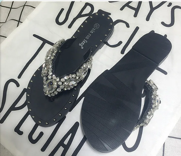 Шлепанцы женские блестящие разных цветов сандалии со стразами плоская подошва с