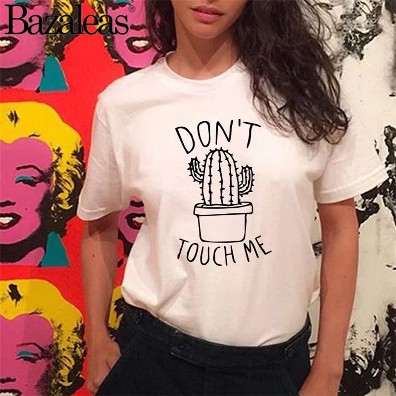 Женская хлопковая Футболка с принтом Dont Touch Me Повседневная облегающая футболка