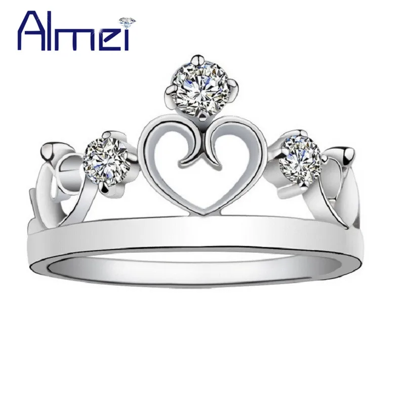 Almei Кольца для Женщин Обручальное Кольцо Корона Anello CZ Циркон Серебряные