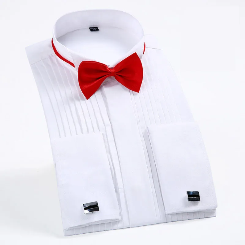 

Mens French Cuff Shirt 2021 New White Long Sleeve Dress Shirt Wedding Bridegroom Tuxedo Shirts (Included Cufflinks and Ties) 4XL