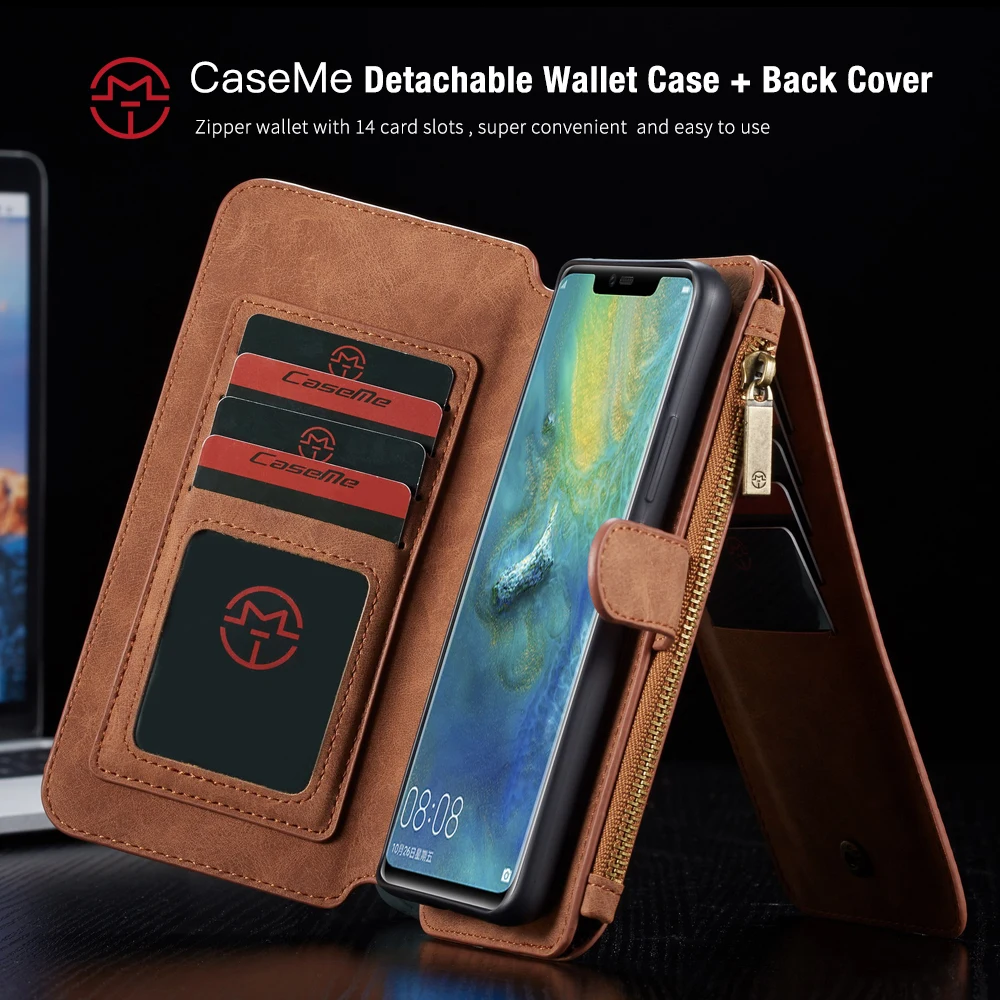 For Huawei Mate20 Case Pro Genuine Leather Zipper Multifunctional Wallet 2 In1 Design Phone Full Cover case |