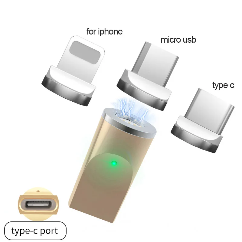 GARAS Магнитный usb type C адаптер для iphone/Micro/usb type c порт зарядное устройство и данных магнит адаптер для samsung/Xiaomi/huawei/LG - Цвет: gold usb c  to 3in1