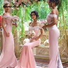 Женское кружевное платье подружки невесты, розовое длинное официальное платье с юбкой-годе и открытыми рукавами, модель 2022