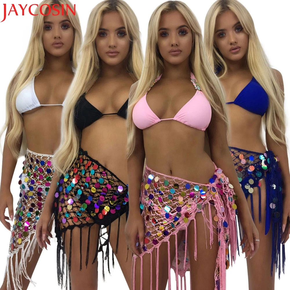 Женская юбка с блестками JAYCOSIN KLV Клубная мини-юбка кисточками пляжная для танца