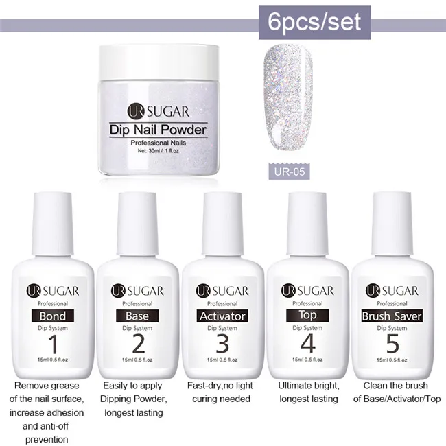 6pcs set 3 Ur Sugar 8 шт./компл. погружения ногтей Блеск порошок Наборы градиент французский гвоздь натуральный Цвет голографическая пигмента сухой без лампы для лечения - Цвет: 6pcs set 3