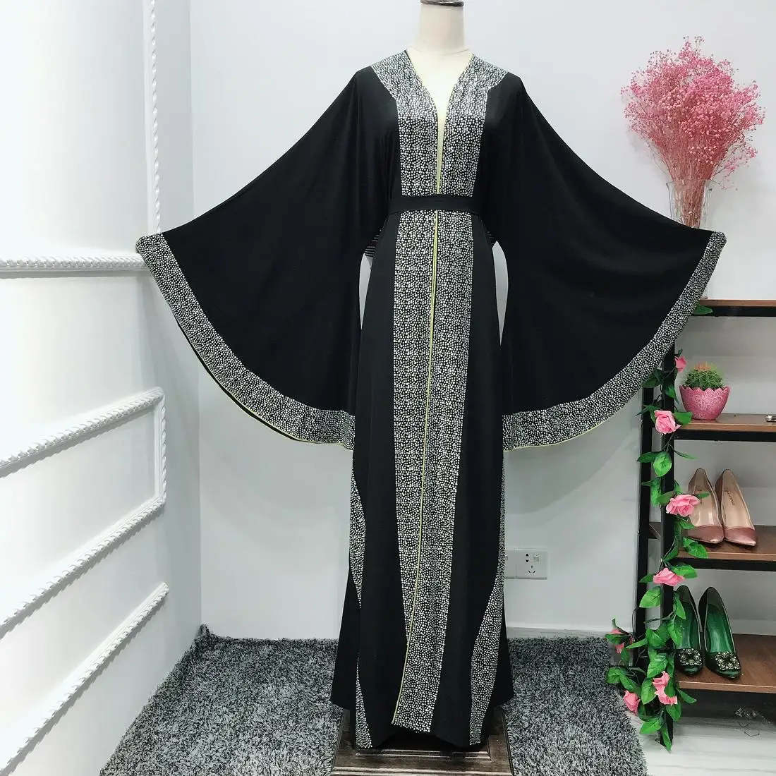 Дубай abaya свадебное платье abaya s Burkha Farasha Jalabiya Макси халат-кимоно элегантное роскошное платье со стразами с расклешенными рукавами Новинка