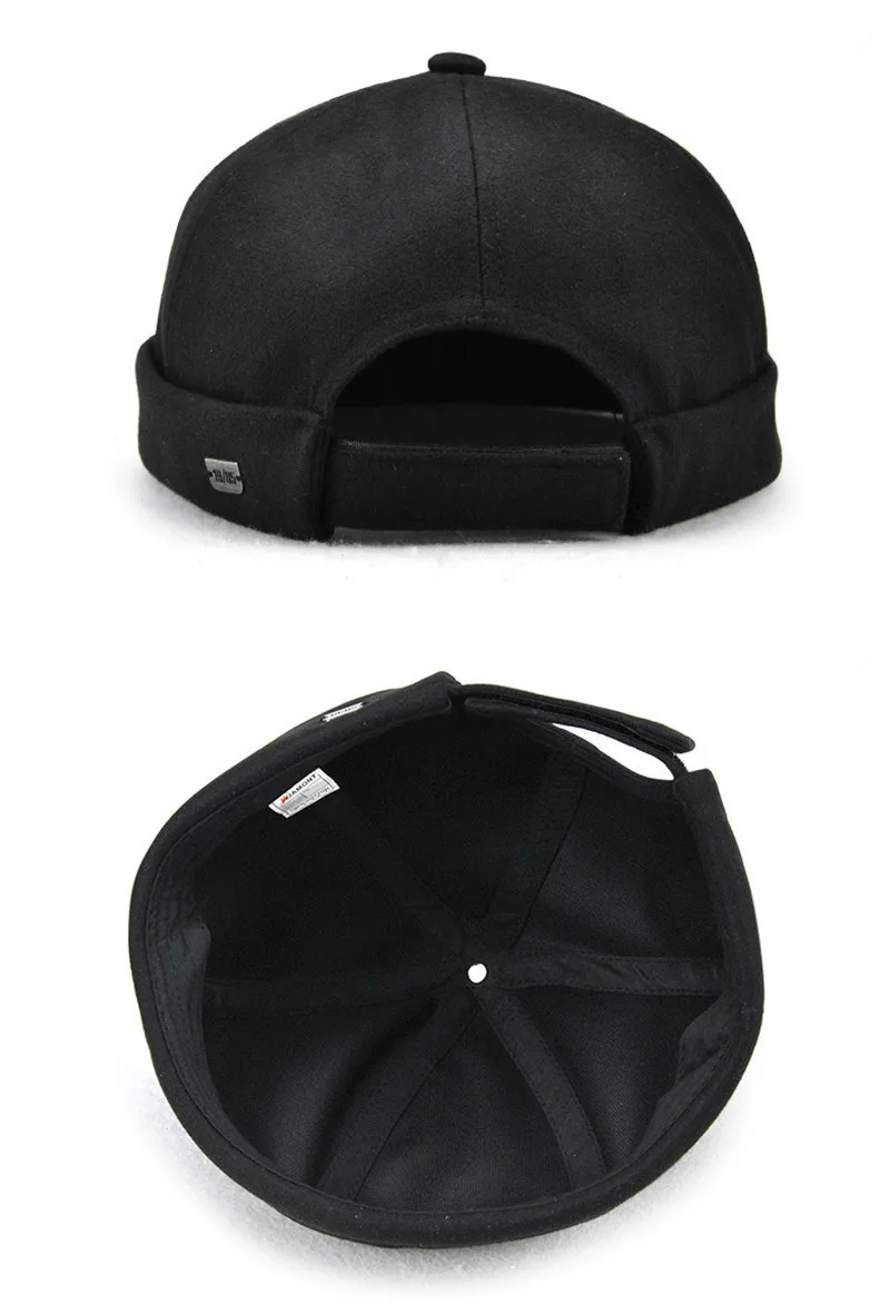 Fashion Fisherman Beanie Men Women Miki Hat Solid Cotton Hat Autumn Spring Winter Turn Up Retro Sailorcap Brimless Gray Black