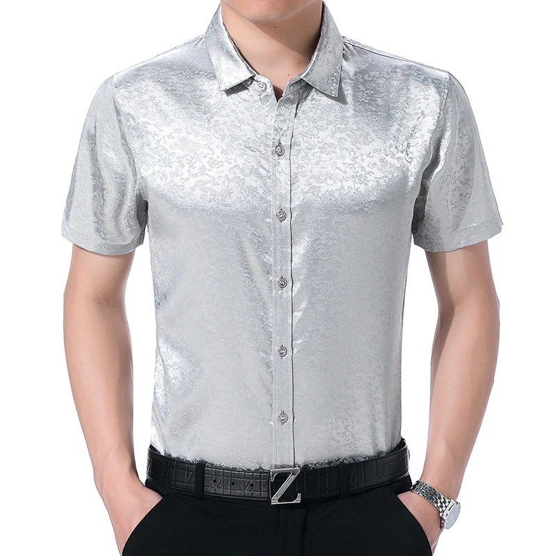 Мужская шелковая рубашка с коротким рукавом цветочным принтом|mens silk dress shirt|silk