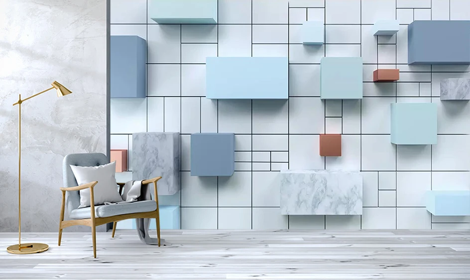 

[Self-Adhesive] 3D Cube Geometry Line 36 Wall Paper mural Wall Print Decal Wall Murals