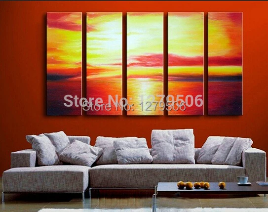 Ручная роспись пейзаж 5 панелей картина маслом холст Настенный декор красивый