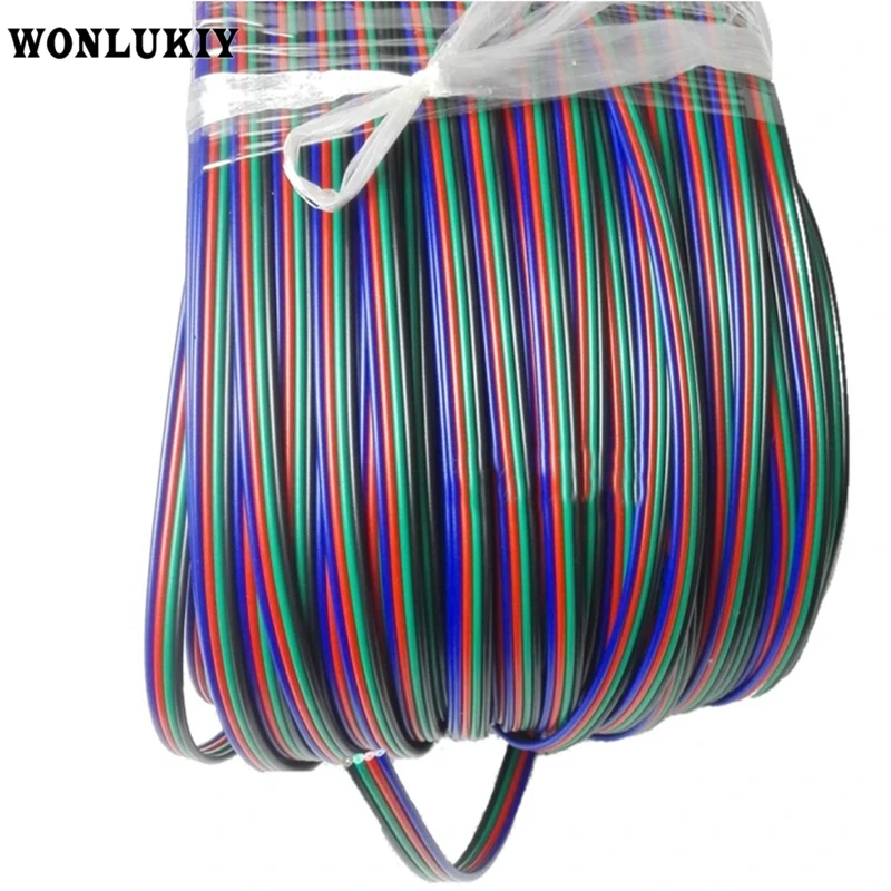 WONLUKIY 100 м/лот 4 контактный/5 контактный RGB/кабель RGBW провод для 5050 2801 светодиодной RGB