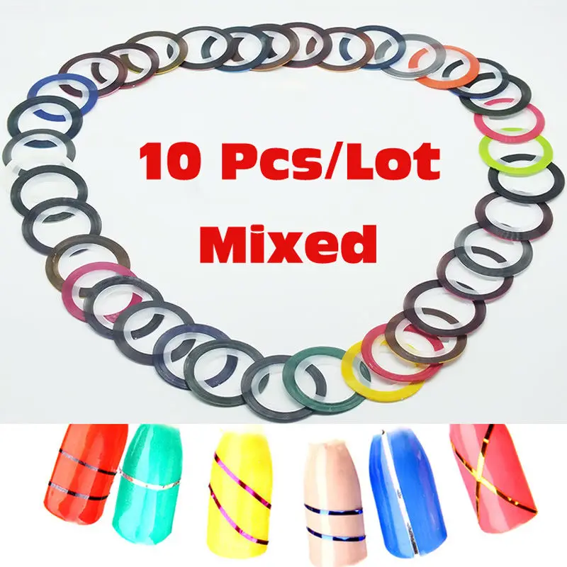 10 Шт./упак. Смешать Цвет Клейкой Ленты Ногтей Полосы Rolls Striping Лента Line Золото