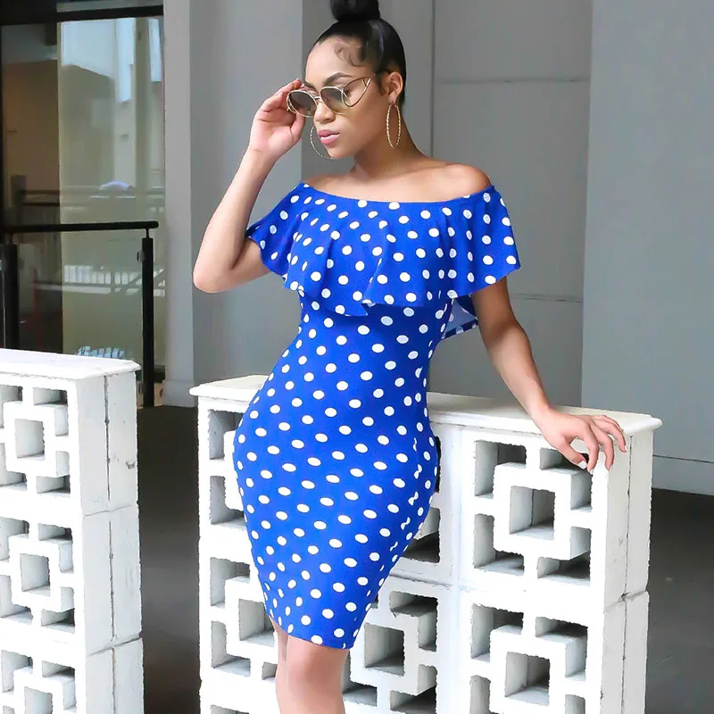 New Arrival 2018 Women Hot Sexy Summer Bodycon Dress Ruffles Sleeveless Polka Dot Print Party Club Wear Short Bandage Dresses | Женская