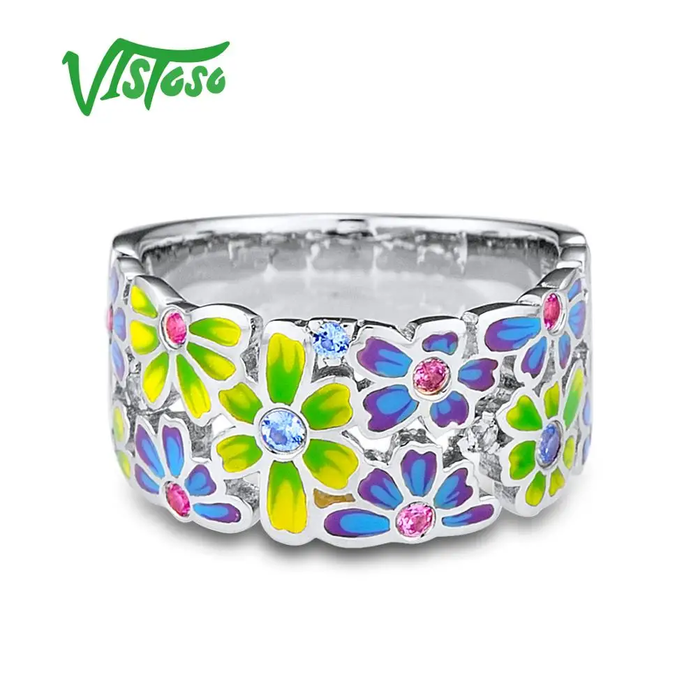 VISTOSO серебряное кольцо для женщин 925 пробы серебро натуральный розовый голубой