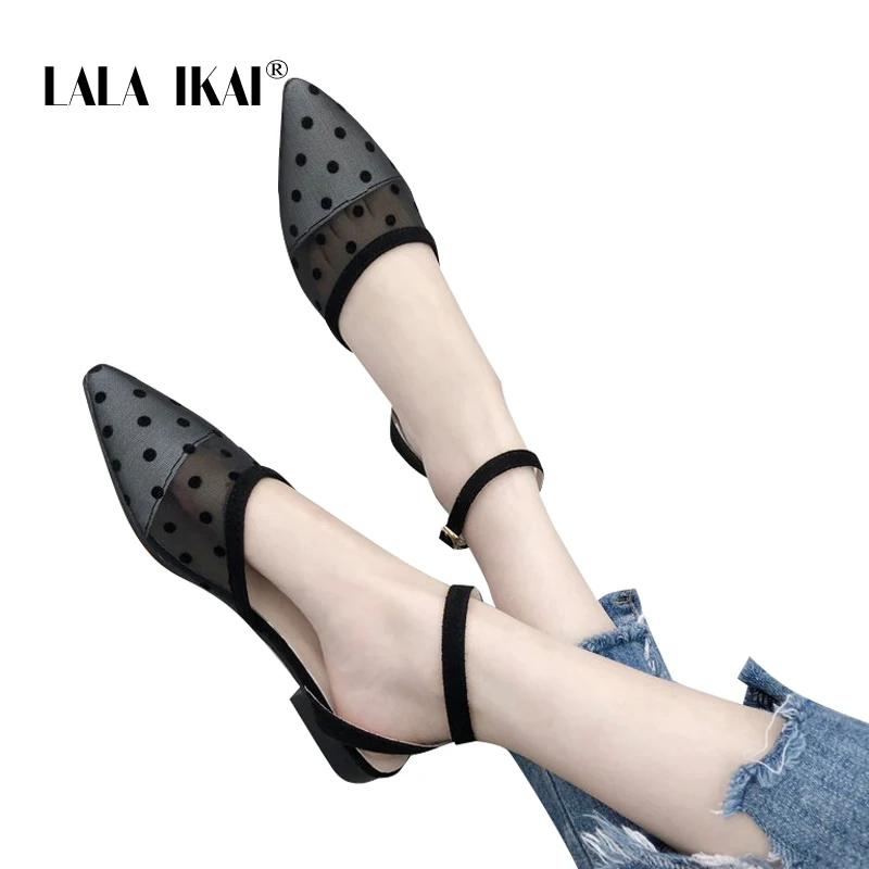 LALA IKAI/женские туфли на плоской подошве с прозрачным узором в горошек черные