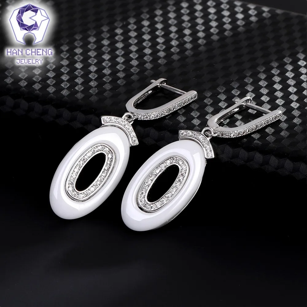 Новые модные висячие серьги HanCheng с цирконом и драгоценным камнем овальные