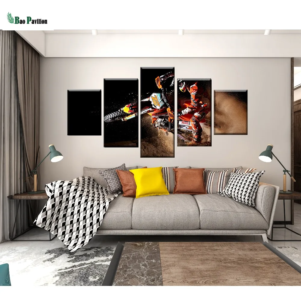 

Framework Modular Pictures Vintage Home Decor Paintings On Canvas 5 Panel Games Motocross Posters And Prints On The Wall