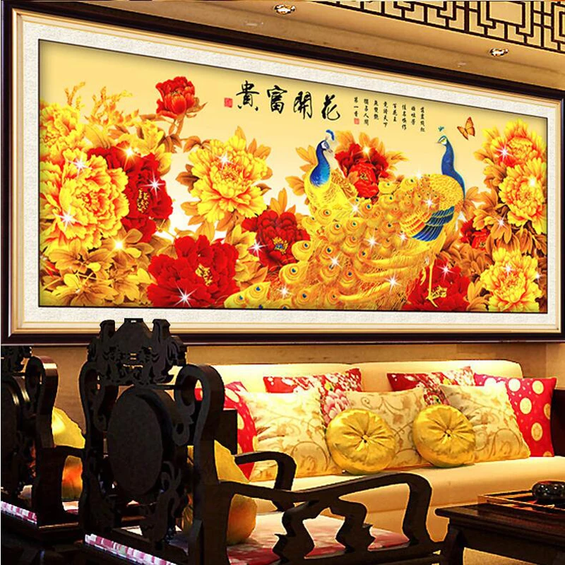 

Golden Panno,Needlework,DIY DMC Cross stitch,animal,Sets For Embroidery kit 9ct 11ct printed cotton silk thread peacock