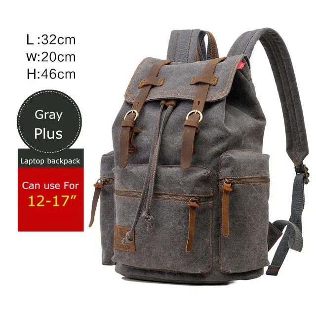 17 inch Gray Унисекс Холщовый Рюкзак mochila, винтажный рюкзак с кожаной отделкой, повседневный рюкзак для мужчин и женщин, рюкзак для путешествий для ноутбука, мужской женский рюкзак - Цвет: 17 inch Gray