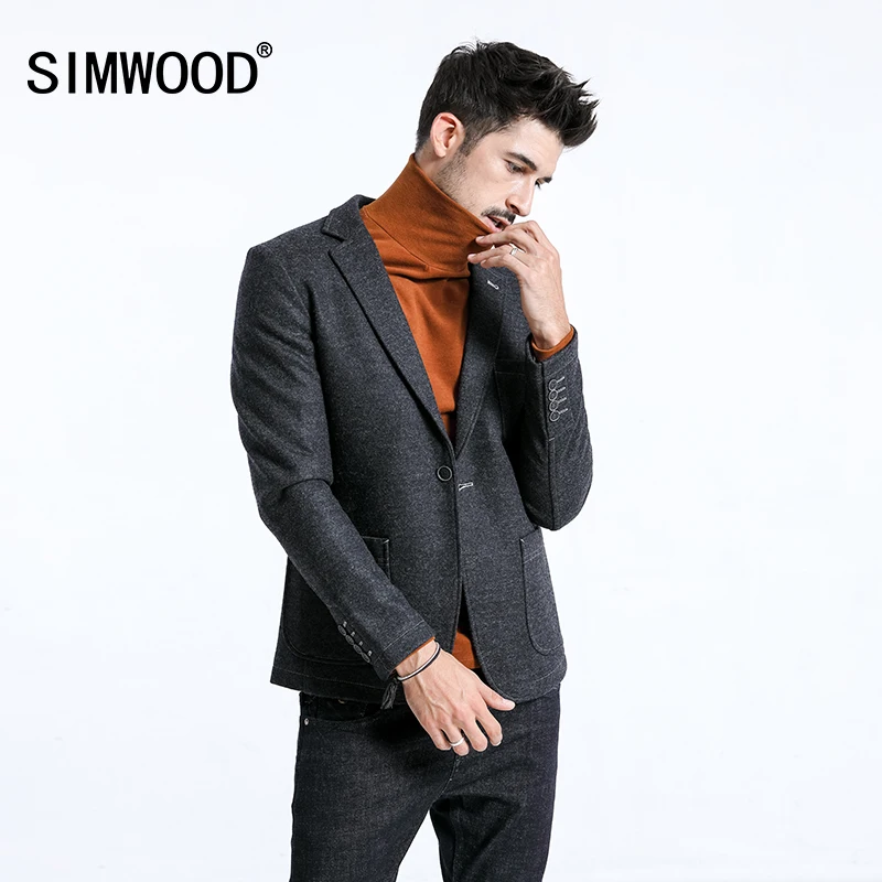 

SIMWOOD 2022 Winter Smart Casual Blazers Men Single Button Mix Wool Jacket Fashion High Quality Coats Male Suits Clothes 180389
