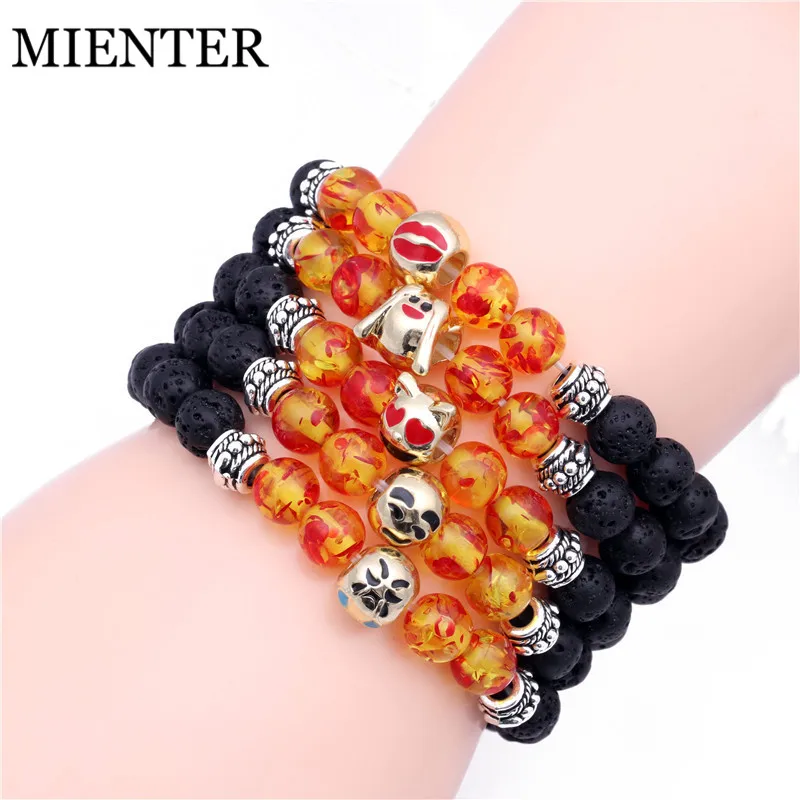 Браслет из натурального лавового камня с эмодзи, модный и выразительный, для мужчин и женщин, дружба в высоком качестве MIENTER.