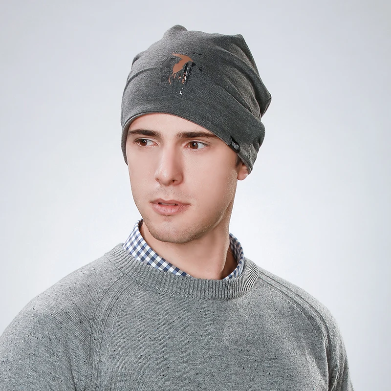 FANCET Зимняя Теплая мужская шапка бини Skullies хлопок стильный принт стрейч ткань