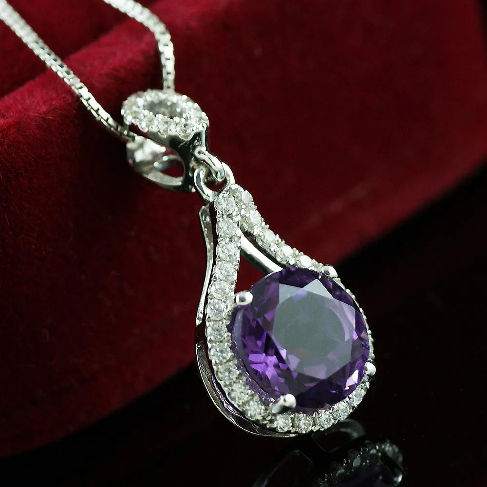 Классический круглый 1.85ct натуральный камень фиолетовый аметистовая подвеска 100%