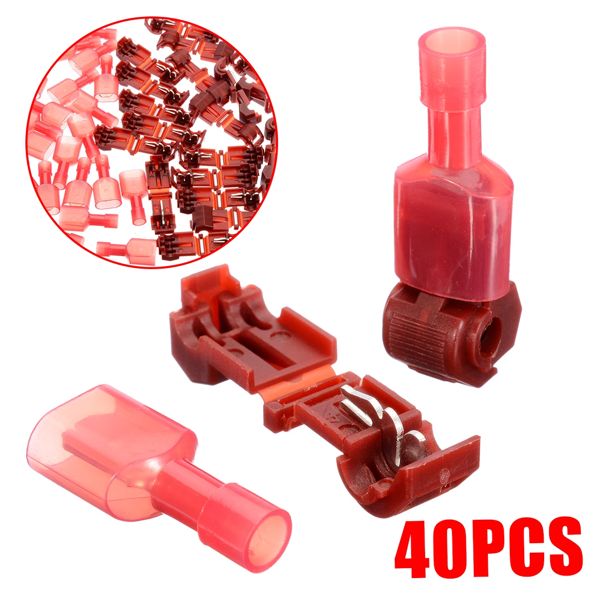 

40Pcs Quick Splice Wire Connector Car Connecting Card Red T-Taps & Male Insulated Quick Splice Lock Cable Terminals Connectors